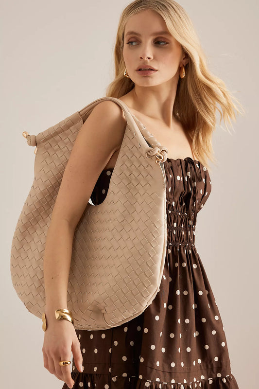 Tracy Woven Ivory Recycled Vegan Shoulder Bag