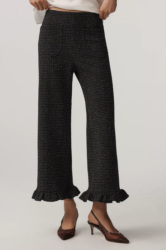 The Colette Crop Tweed Ruffle-Hem Trousers by Maeve