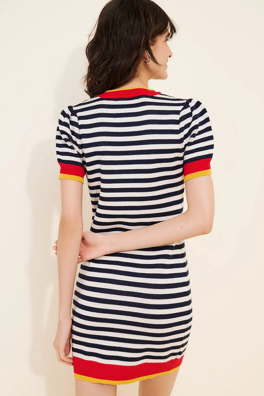Flat White Knit Short-Sleeve Crew-Neck Mini Dress
