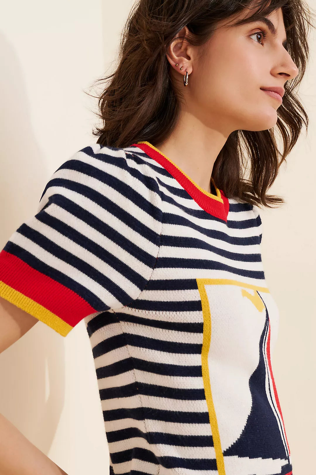 Flat White Knit Short-Sleeve Crew-Neck Mini Dress