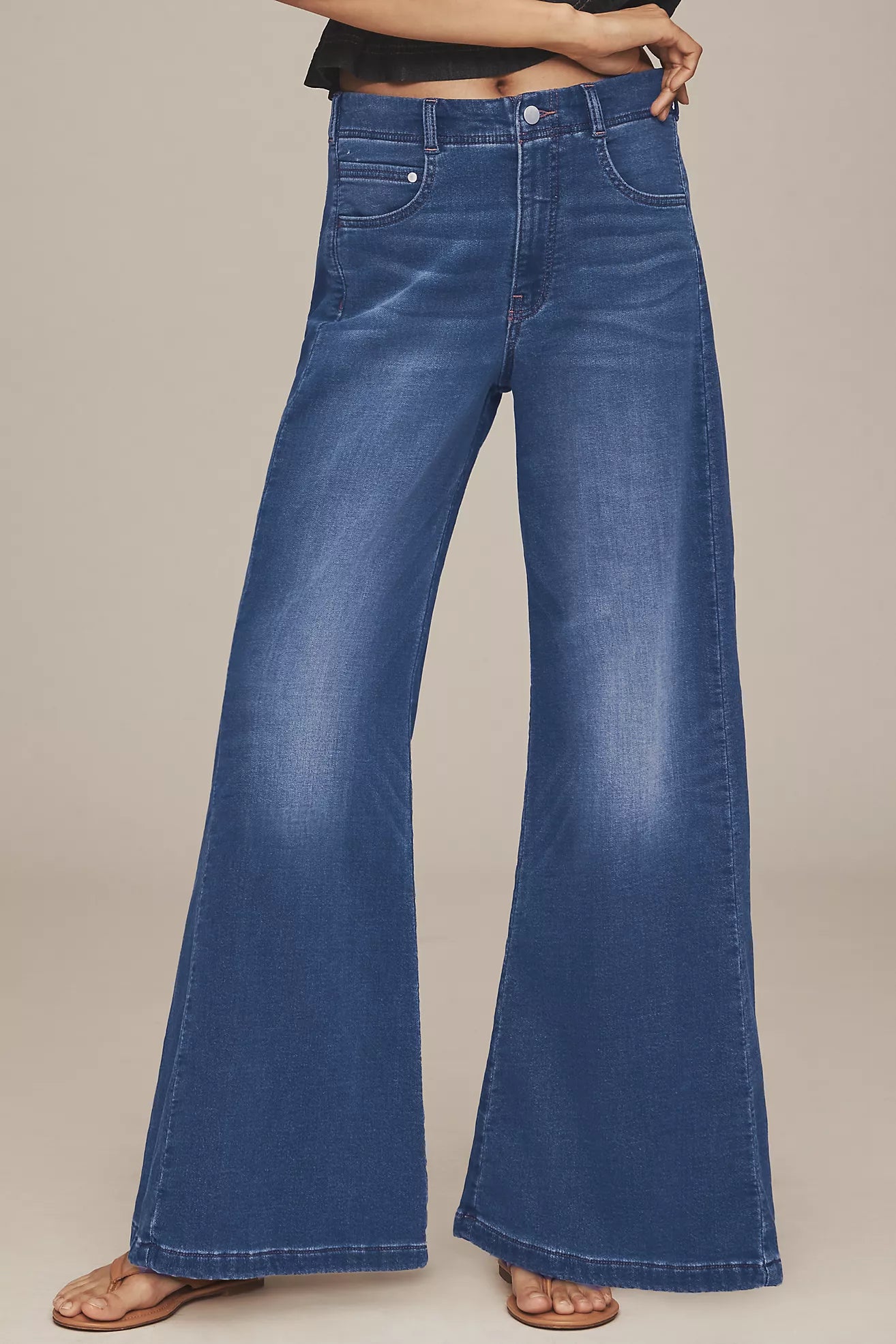 The Adi Knit Mid-Rise Flare Jeans by Pilcro
