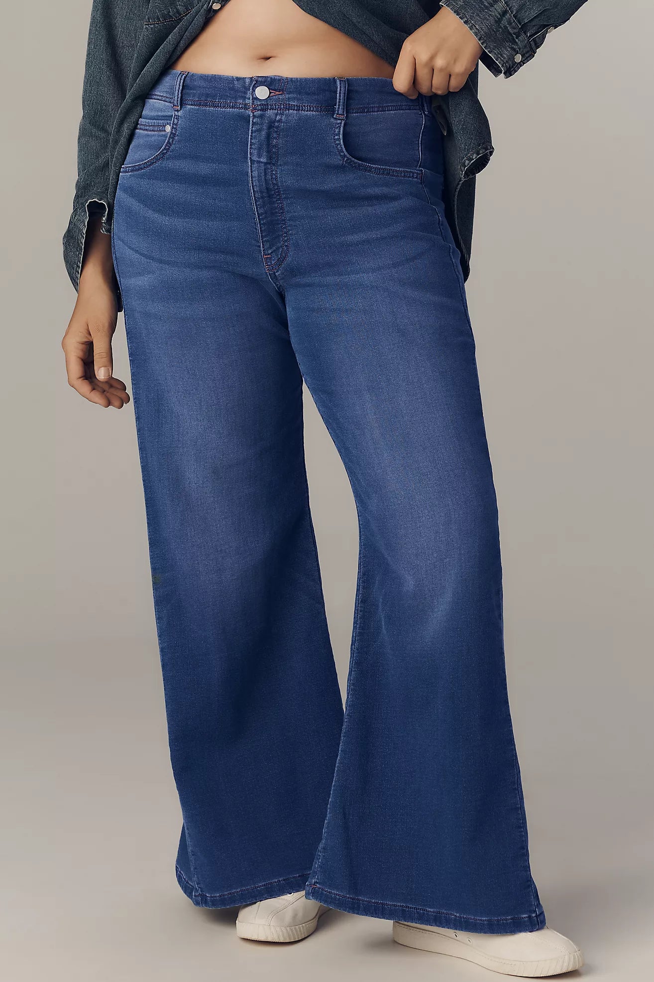 The Adi Knit Mid-Rise Flare Jeans by Pilcro