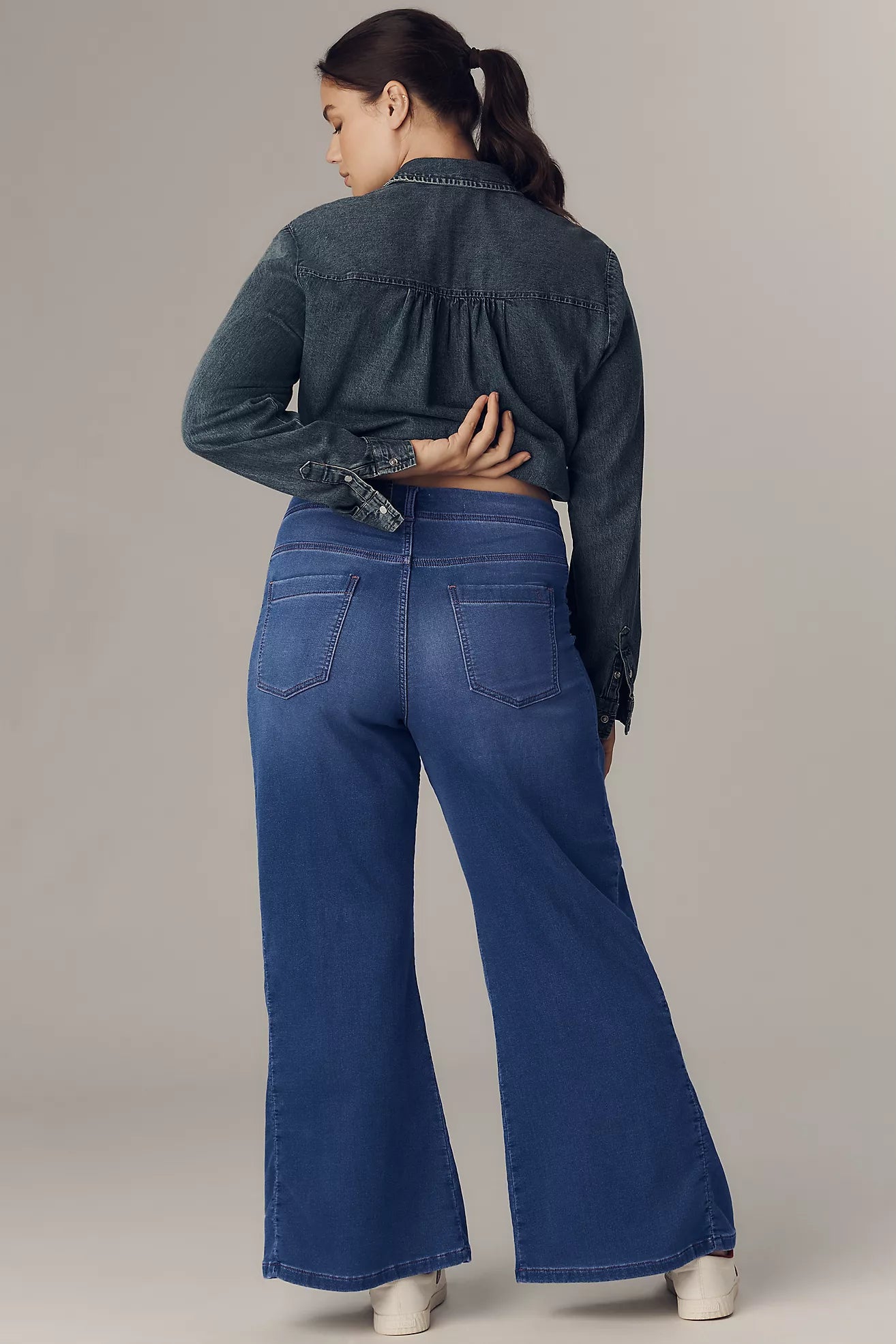 The Adi Knit Mid-Rise Flare Jeans by Pilcro