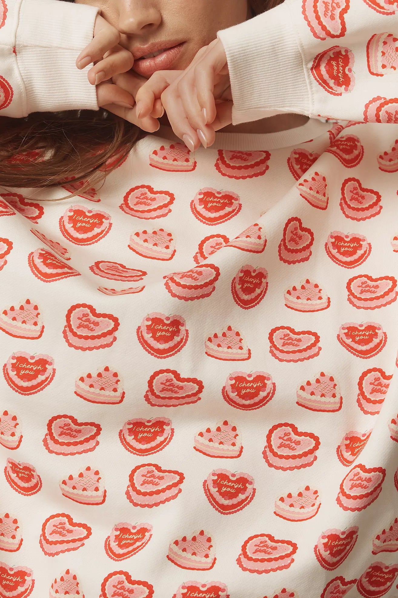 Beach Riot Devyn Long-Sleeve Cotton Heart Sweatshirt