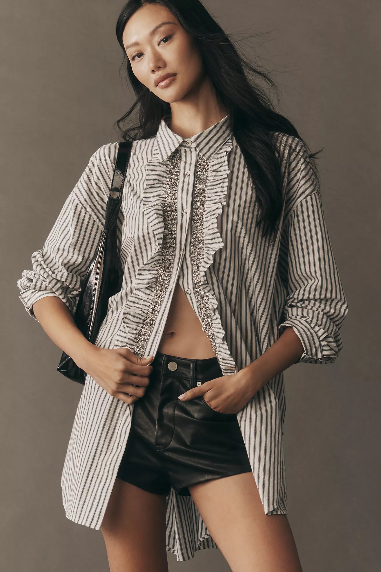 Pilcro Crystal-Embellished Relaxed Buttondown Shirt