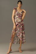 Load image into Gallery viewer, By Anthropologie Ruffle-Sleeve Floral Slip Midi Dress
