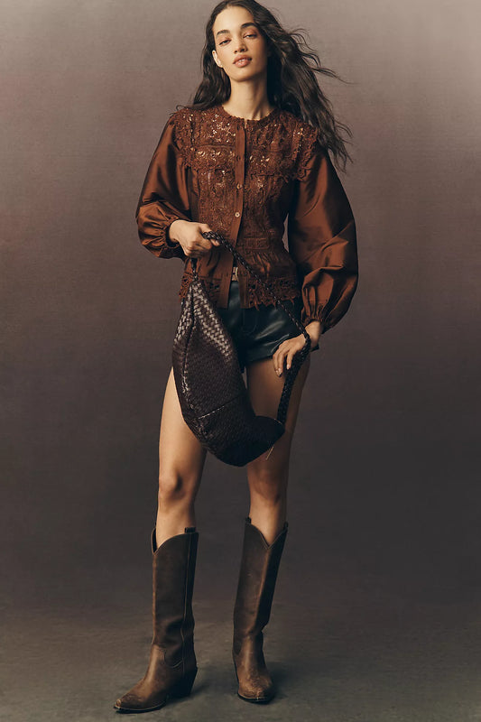 By Anthropologie Long-Sleeve Eyelet Blouse