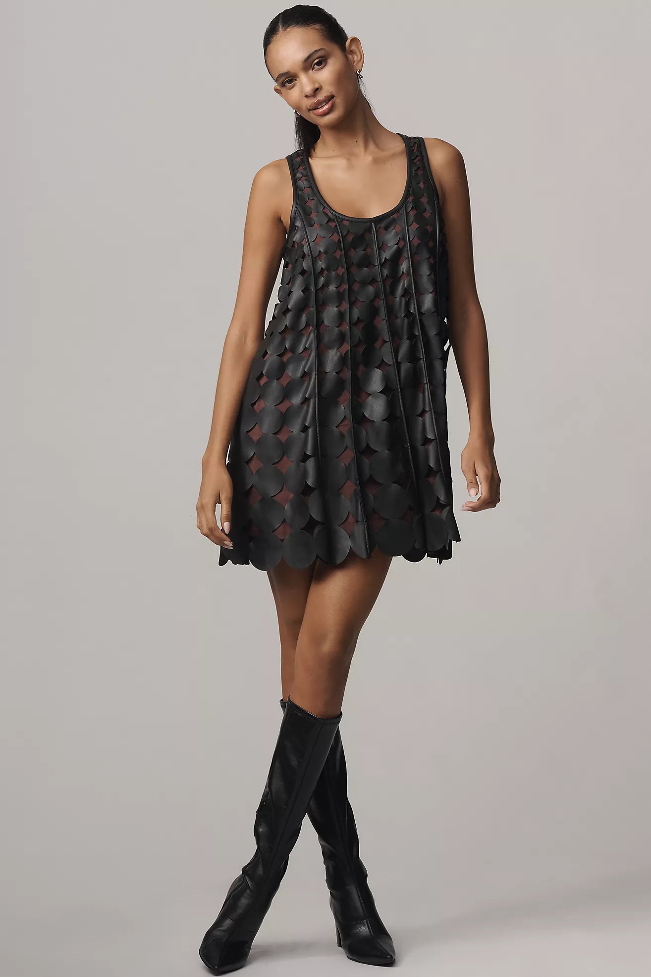 Maeve Faux Leather Sleeveless Swing Dress