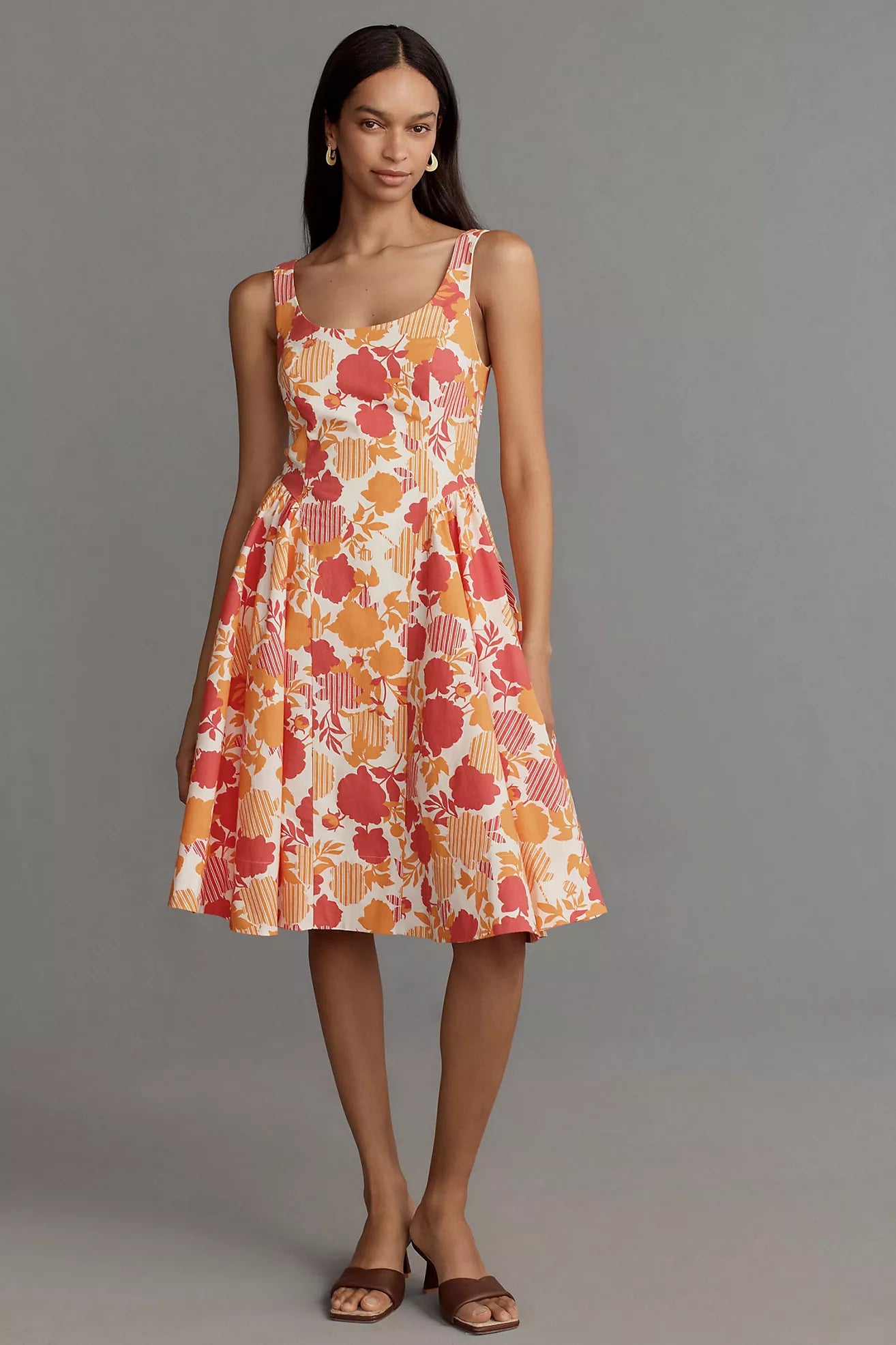 By Anthropologie Sleeveless Scoop-Neck Basque-Waist Midi Dress
