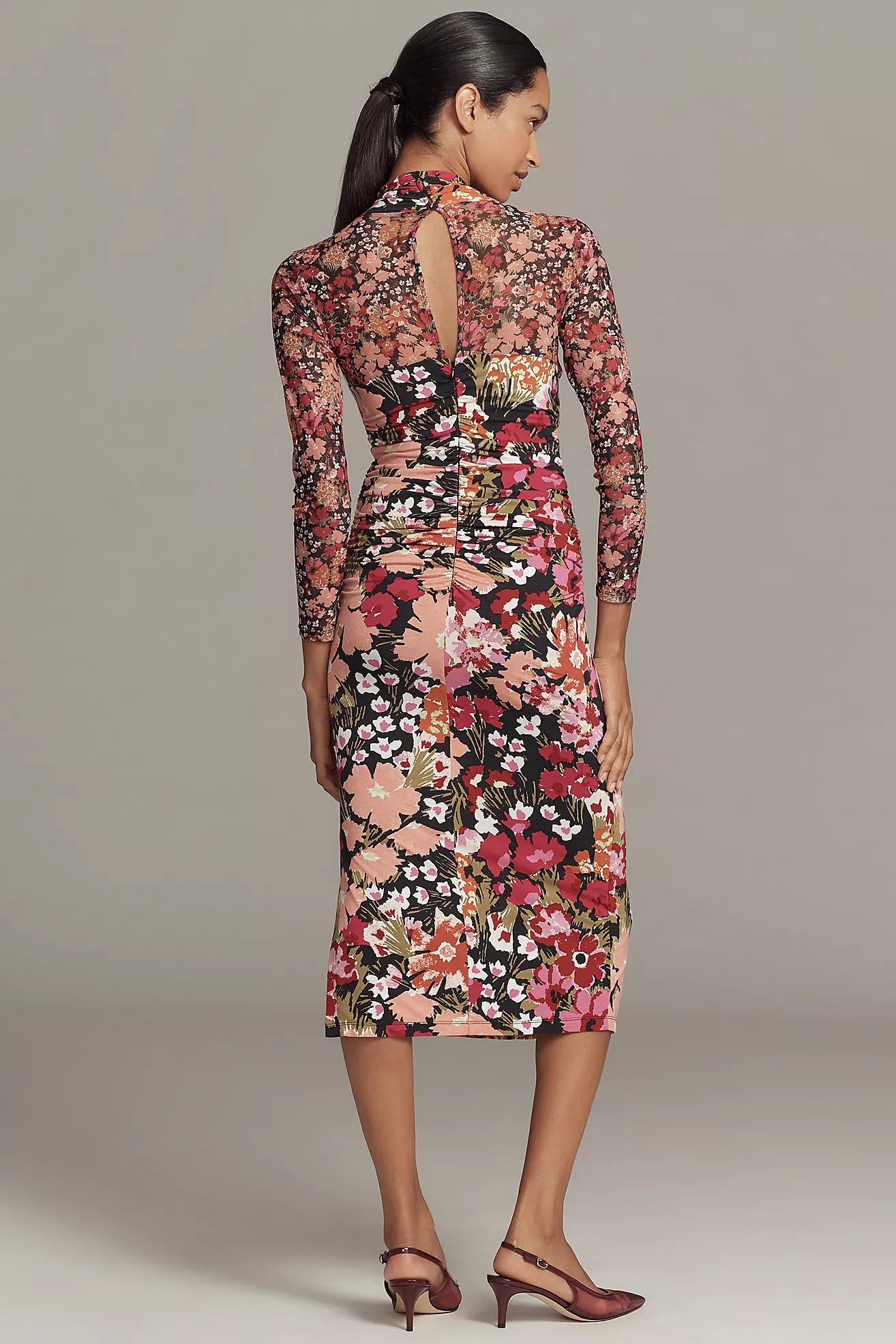 By Anthropologie Long-Sleeve Halter Mesh Midi Dress