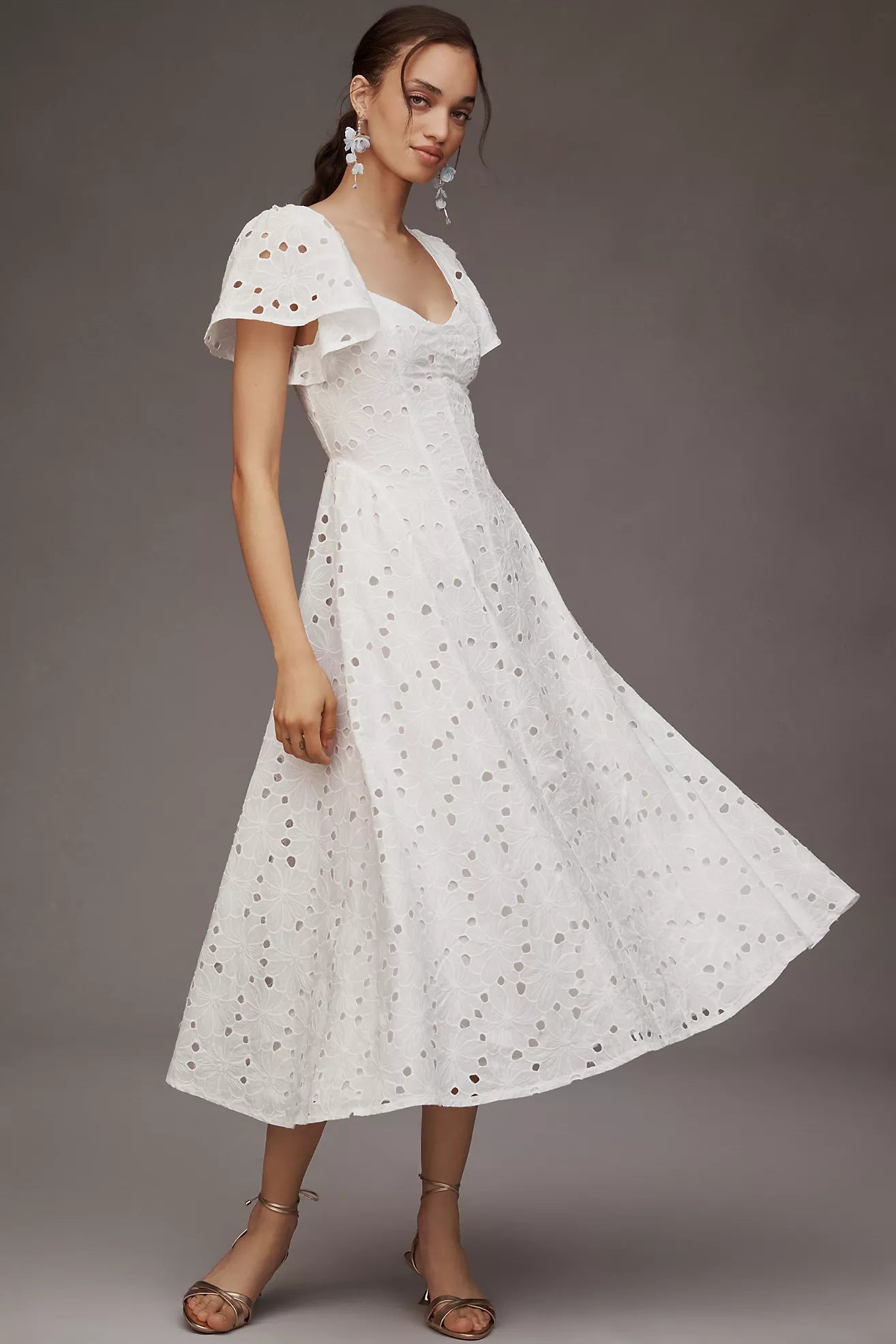 Extro&Vert Ada Flutter-Sleeve Broderie Midi Dress