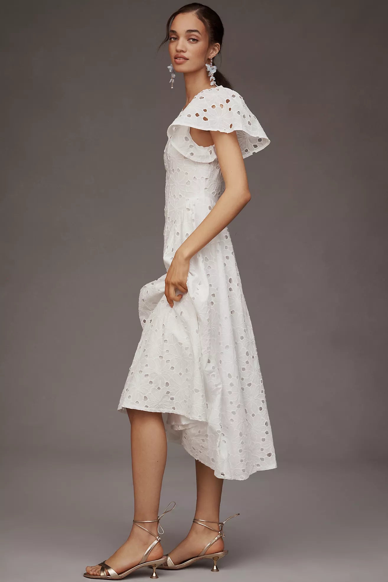 Extro&Vert Ada Flutter-Sleeve Broderie Midi Dress