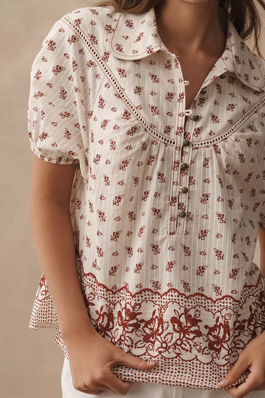 Pilcro Short-Sleeve Popover Blouse