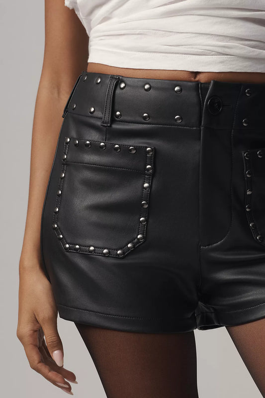 The Colette Studded Faux-Leather Shorts