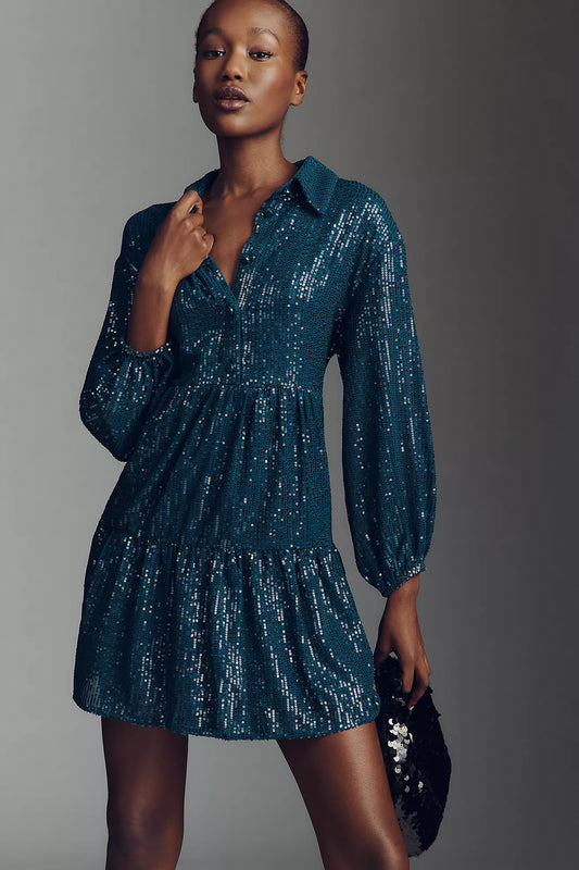 The Bettina Tiered Mini Shirt Dress by Maeve