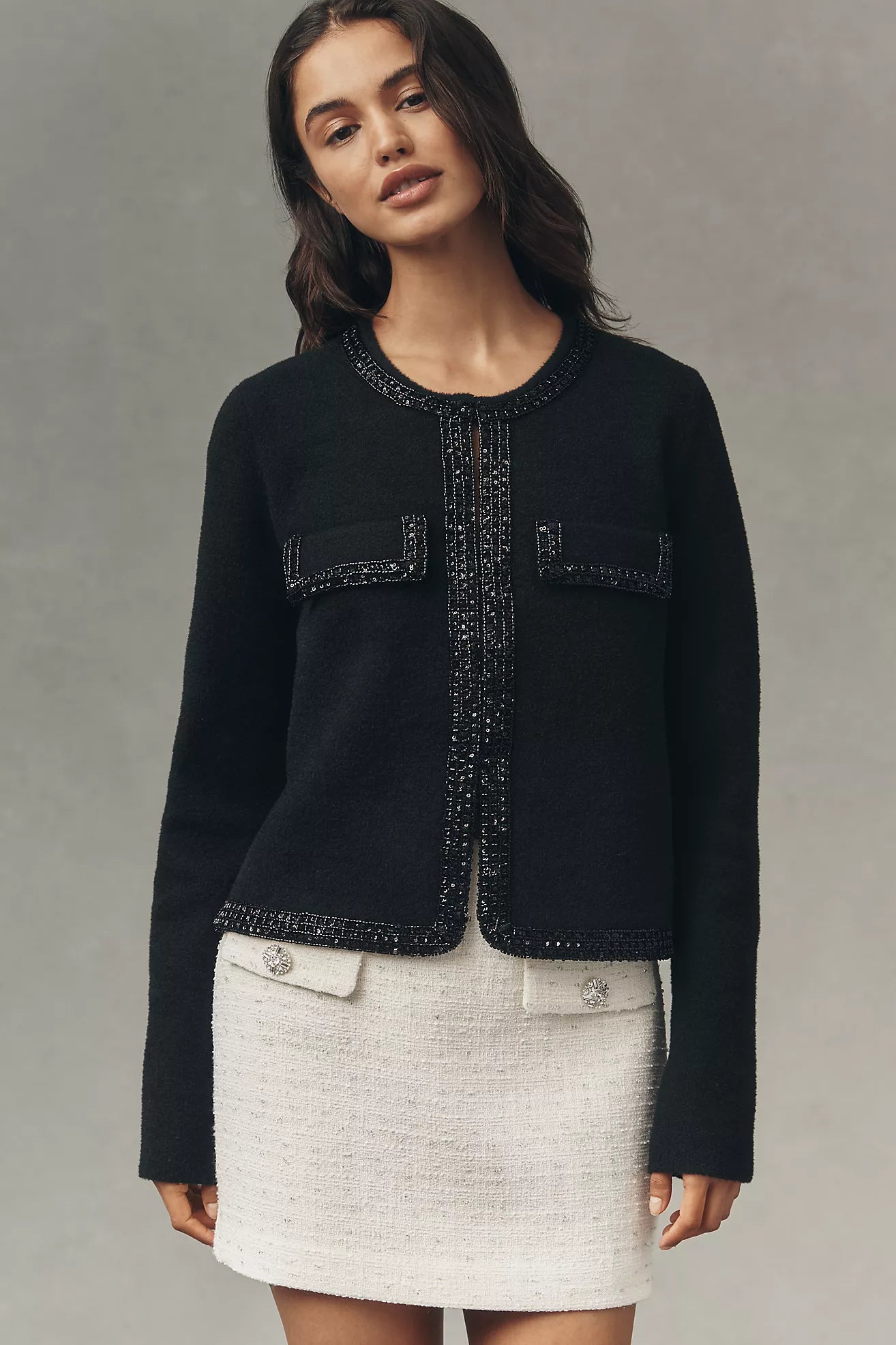 NVLT Sequin-Embellished Trim Knit Lady Jacket