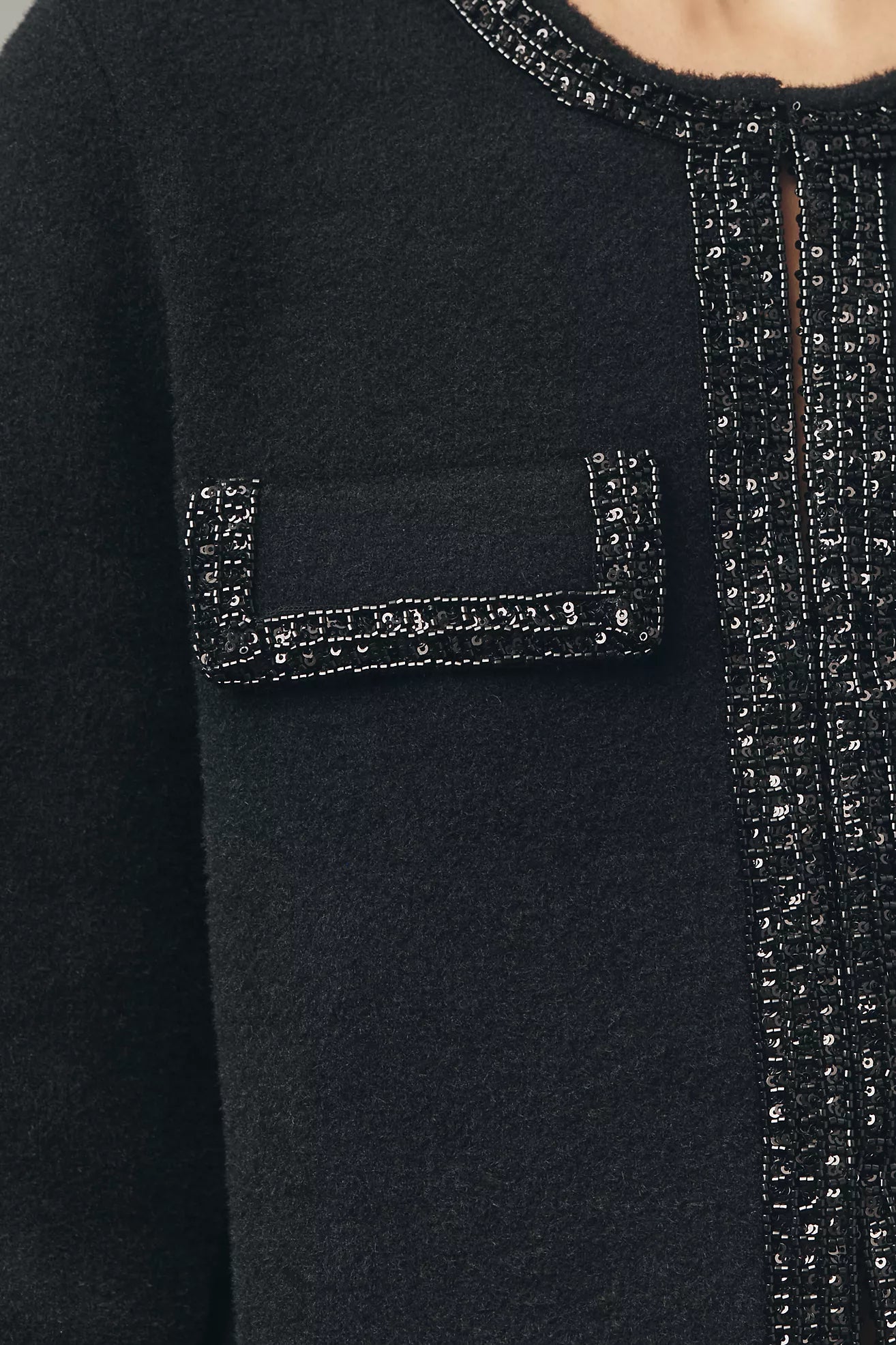 NVLT Sequin-Embellished Trim Knit Lady Jacket