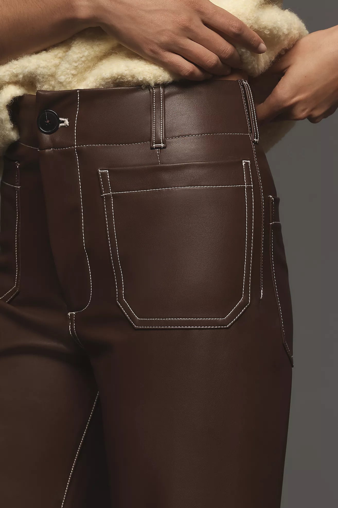 The Colette Faux-Leather Top-Stitch Crop Wide-Leg Pants by Maeve