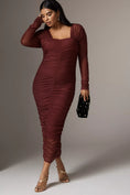 Load image into Gallery viewer, By Anthropologie Long-Sleeve Ruched Slim Midi Dress
