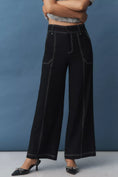 Load image into Gallery viewer, Maeve Linen Blend Top-Stitch Wide-Leg Pants
