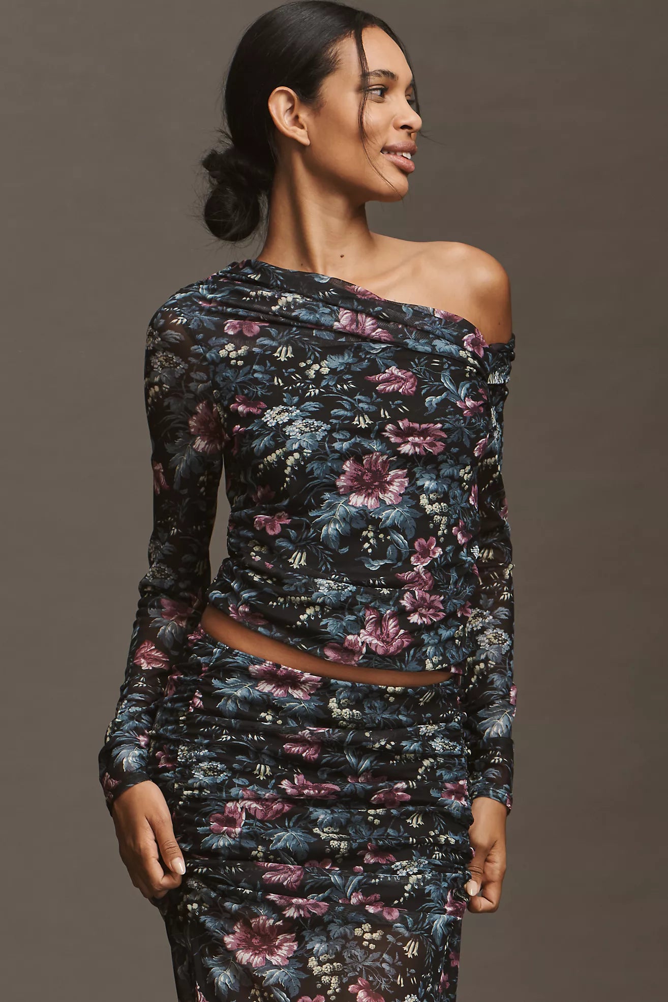 By Anthropologie Mesh Long-Sleeve Asymmetric Top
