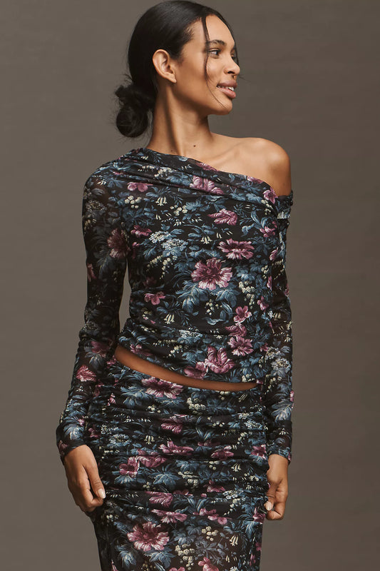 By Anthropologie Mesh Long-Sleeve Asymmetric Top