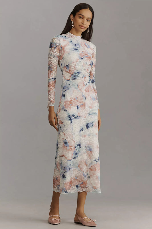 By Anthropologie Mock-Neck Fitted Lace Dress