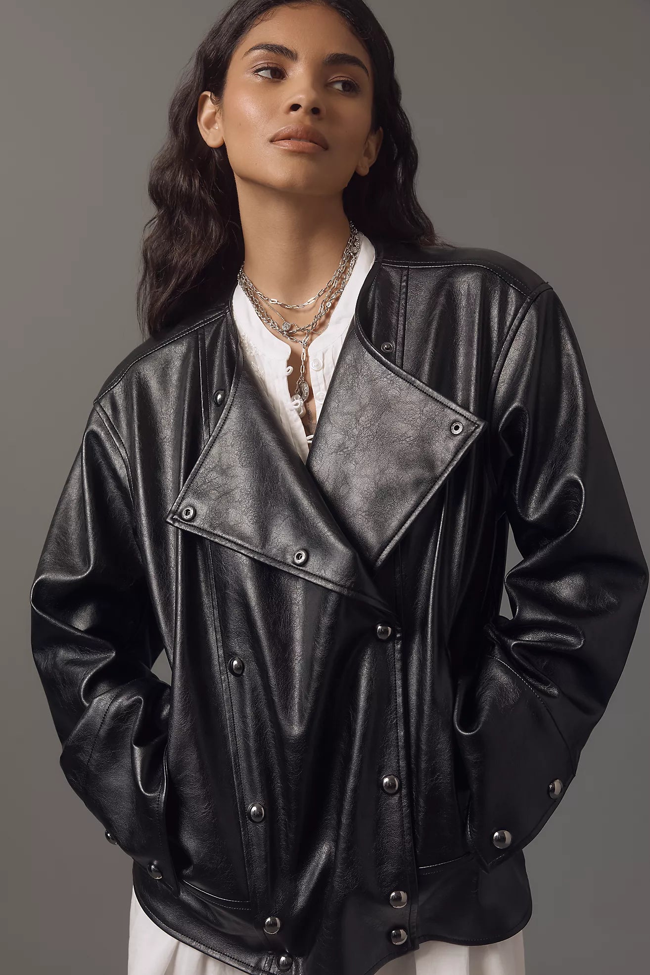 Pilcro Faux Leather Asymmetric Snap Moto Jacket