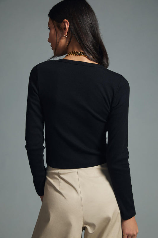 The Blair Stretch Cotton Crew-Neck Long-Sleeve Baby Tee by Maeve