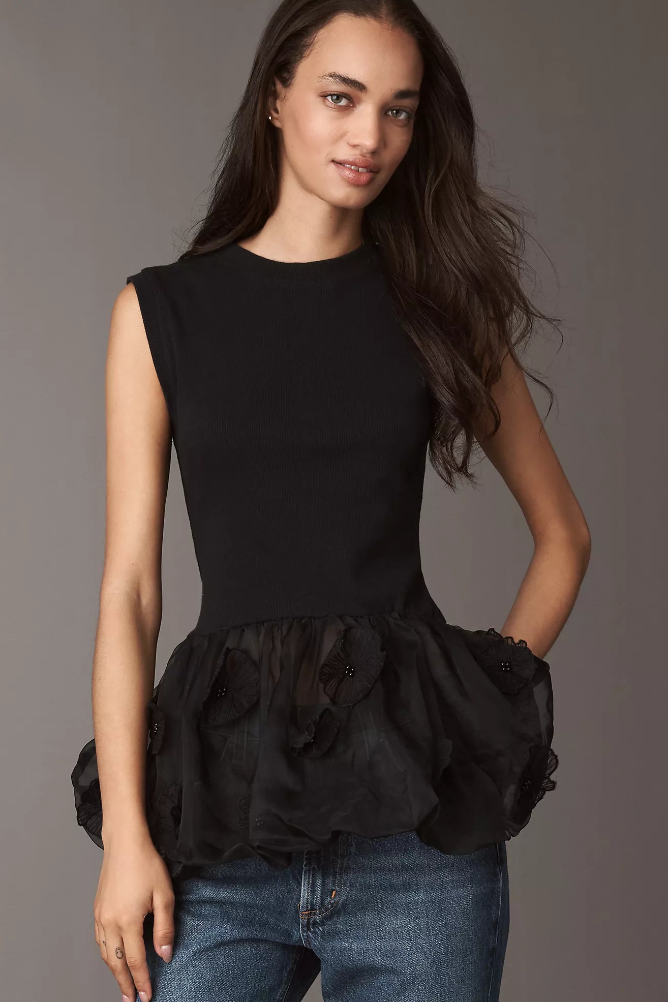 By Anthropologie 3D Floral Peplum Top