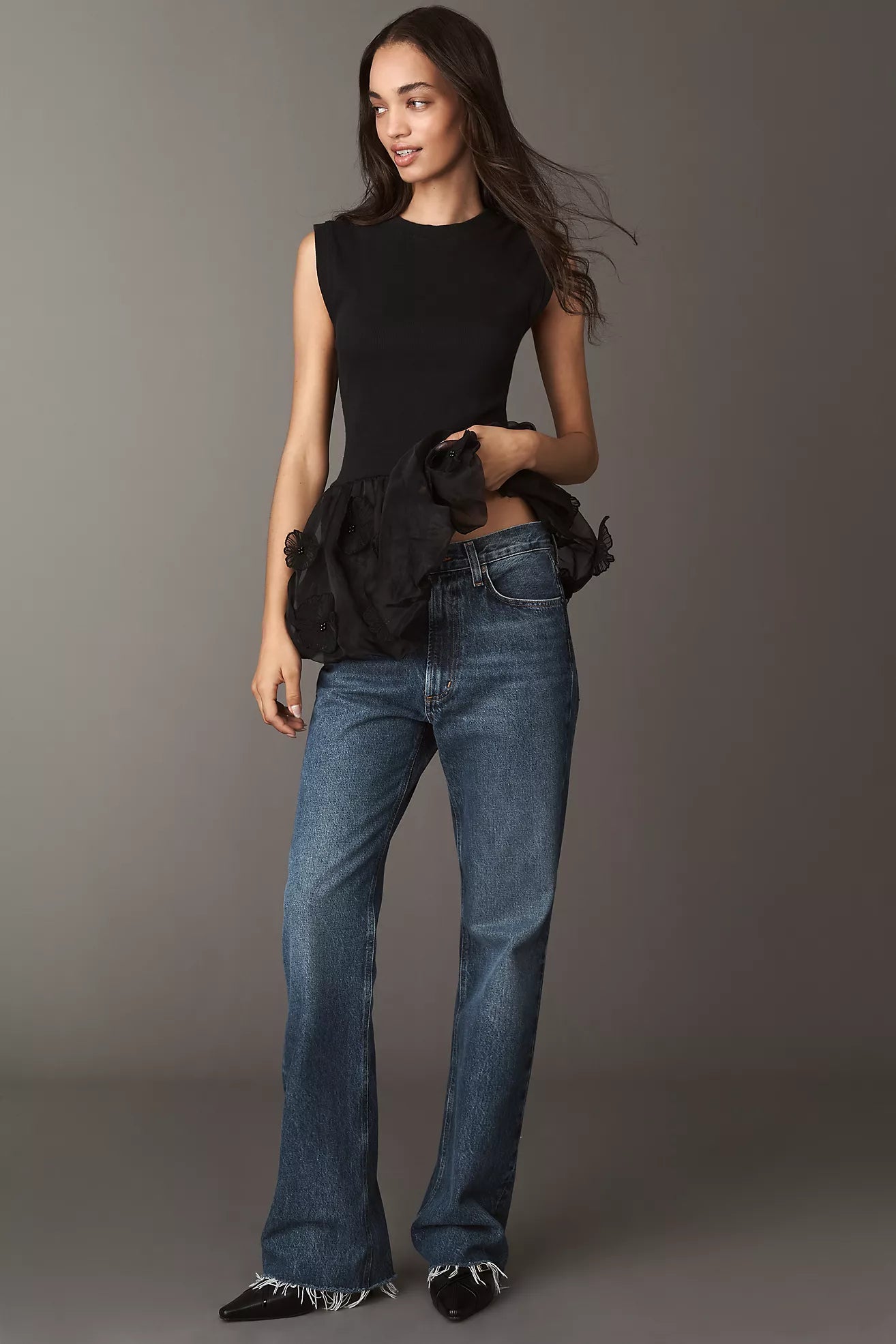 By Anthropologie 3D Floral Peplum Top