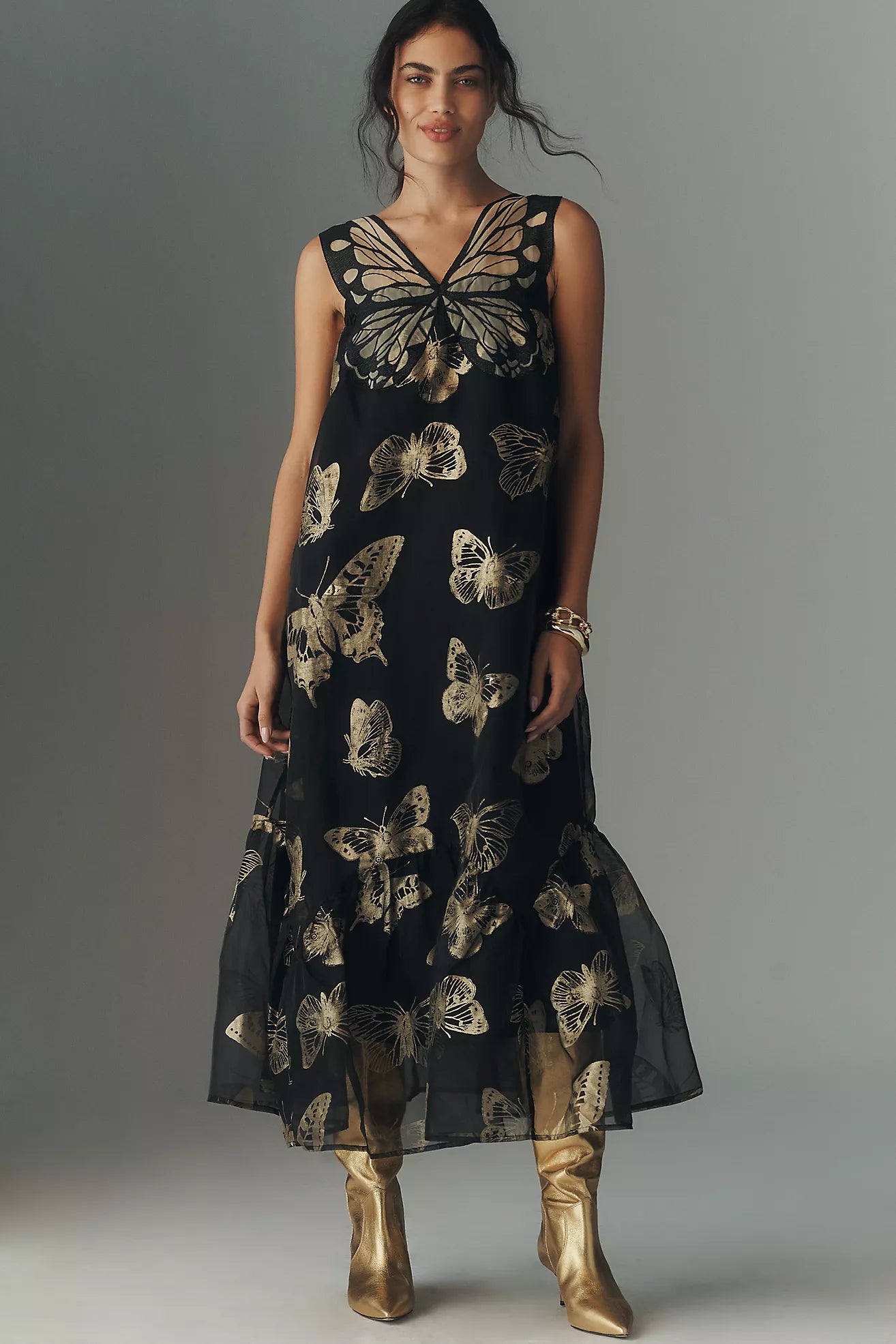 By Anthropologie Sleeveless Butterfly Midi Dress