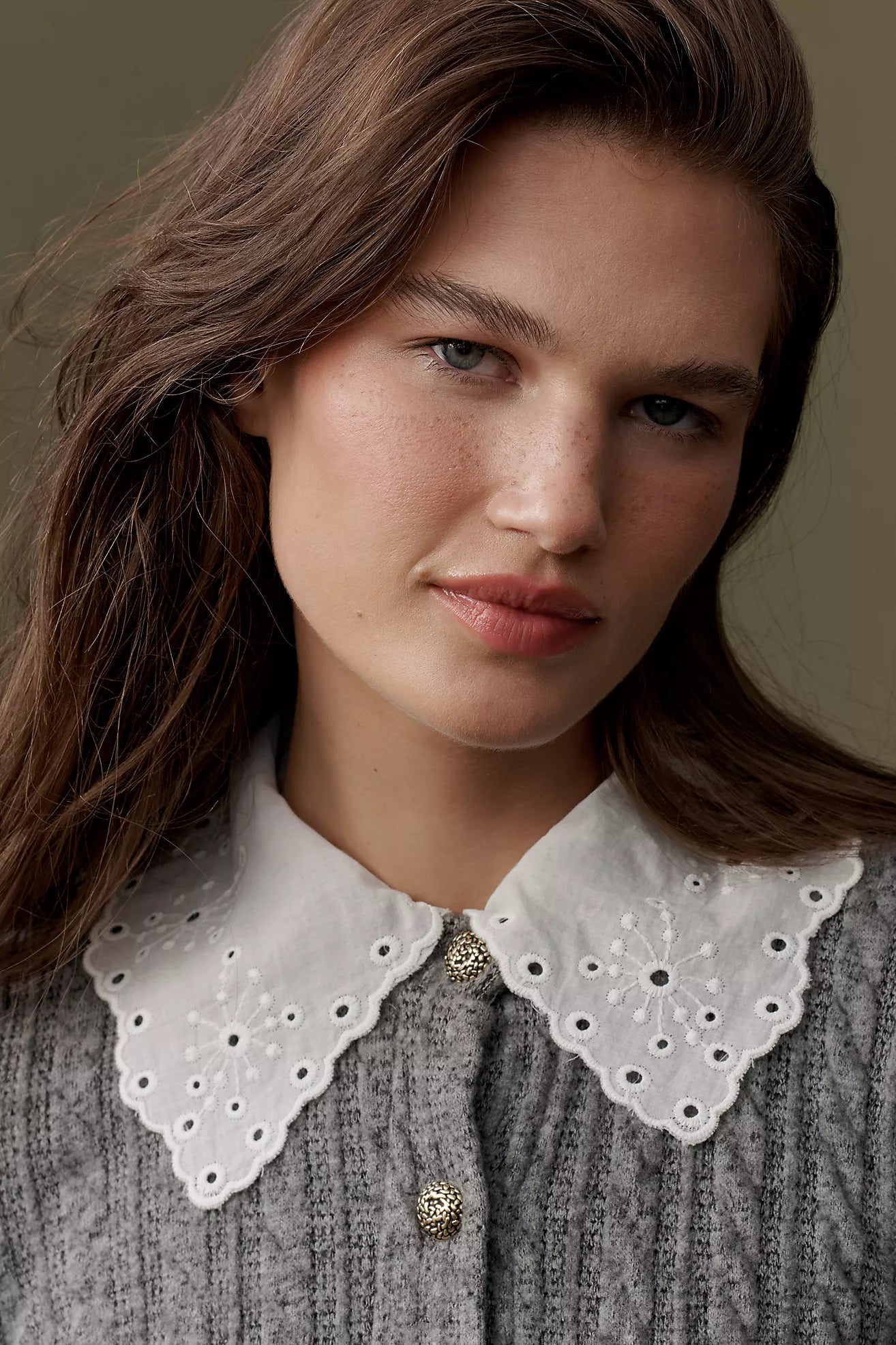 Maeve Lace-Collar Cardigan Sweater