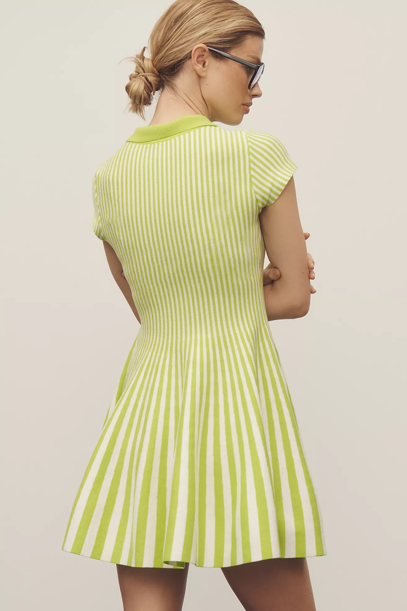 Mare Mare Short-Sleeve Polo Fit & Flare Sweater Mini Dress XXS / Chartreuse Mare Mare Short-Sleeve Polo Fit & Flare Sweater Mini Dress XXS / Chartreuse