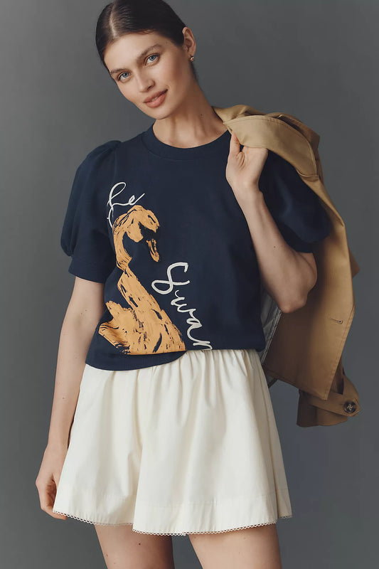 Maeve Puff-Sleeve Swan Pullover