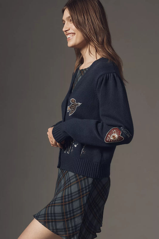 Maeve Embellished V-Neck Cardigan Sweater