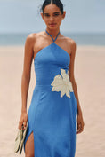 Load image into Gallery viewer, Celandine Linen-Blend Halter Side-Slit Maxi Dress
