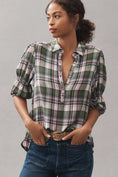 Load image into Gallery viewer, The Tallulah Puff-Sleeve Plaid Buttondown Top by Pilcro
