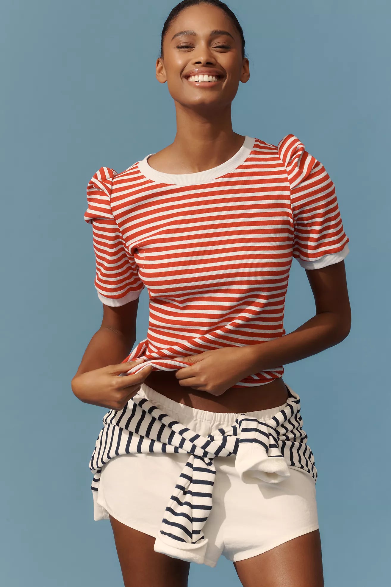 Maeve Puff-Sleeve Striped Top