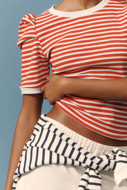 Maeve Puff-Sleeve Striped Top