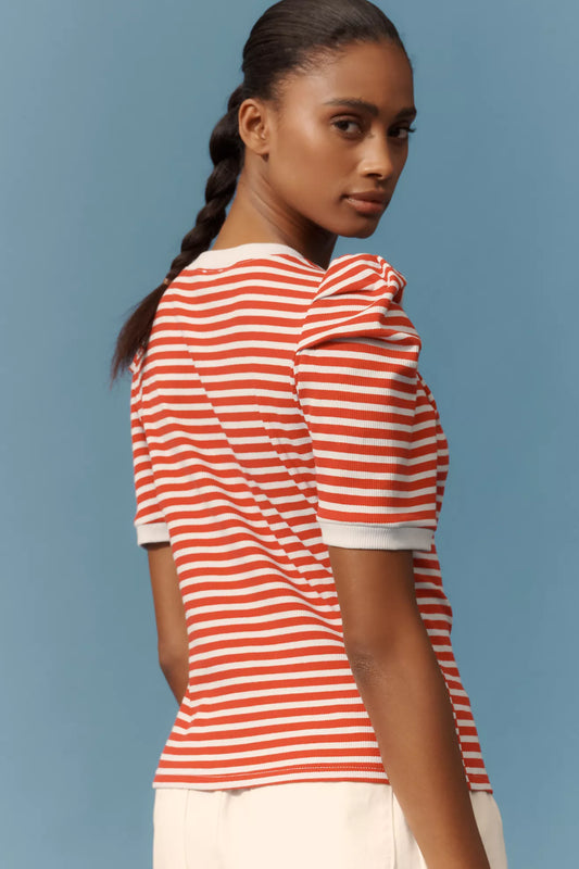 Maeve Puff-Sleeve Striped Top