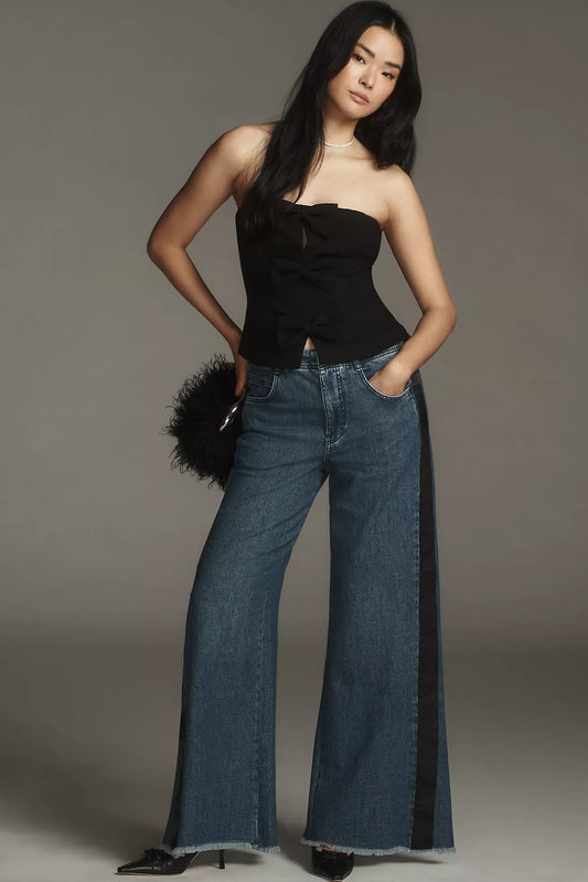 The Adi Tuxedo Mid-Rise Flare Jeans by Pilcro
