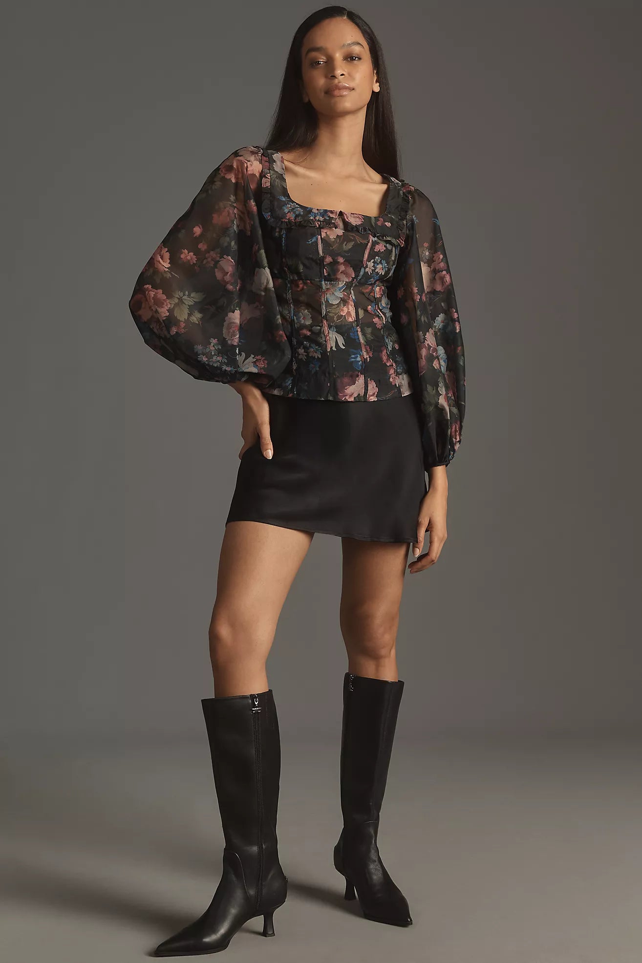 By Anthropologie Sheer Balloon-Sleeve Blouse
