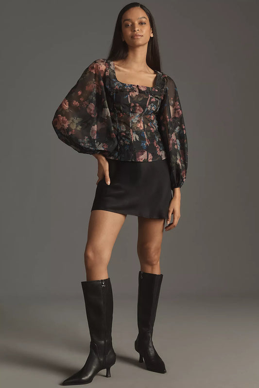 By Anthropologie Sheer Balloon-Sleeve Blouse