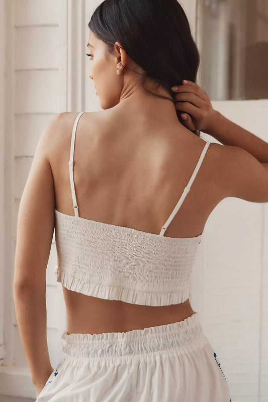 By Anthropologie Embroidered Smocked Bandeau Top