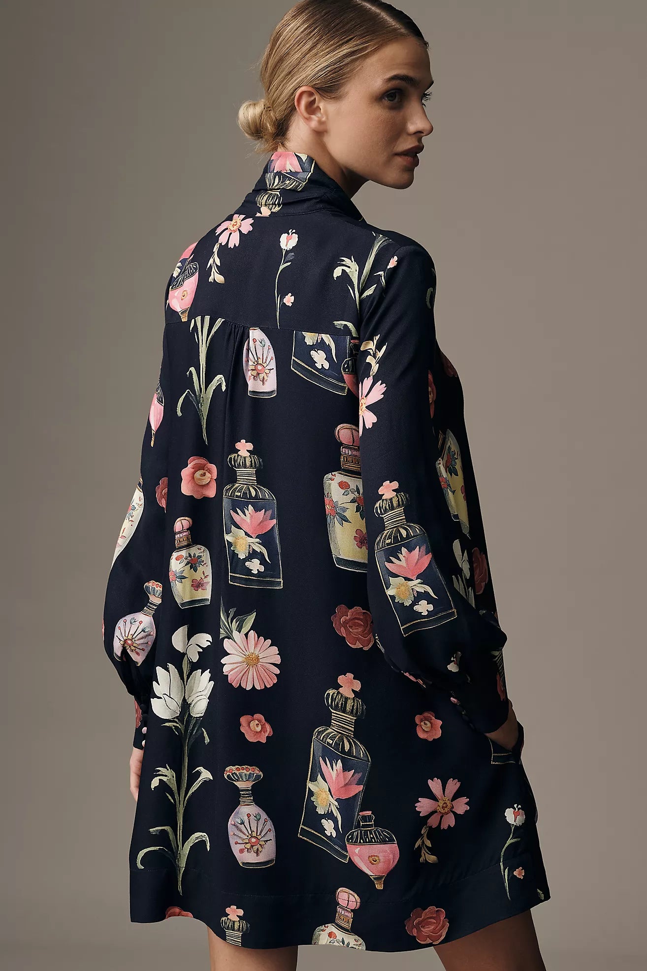 The Caroline Long-Sleeve Tie-Neck Mini Dress by Maeve