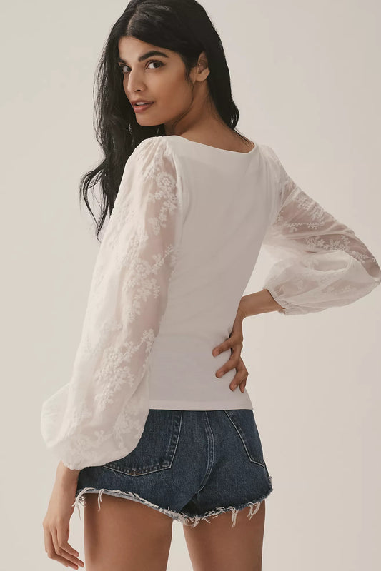 Sunday in Brooklyn Lace-Sleeve Blouse