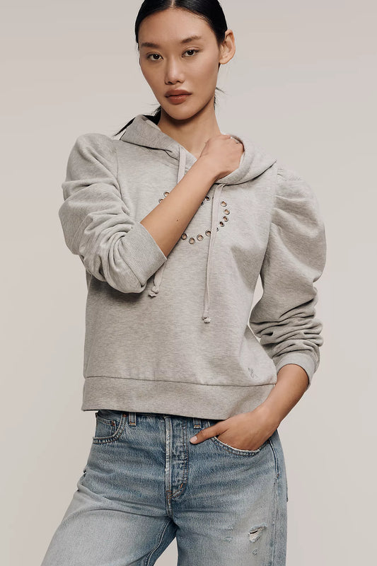 Maeve Puff-Sleeve Grommet Heart Sweatshirt
