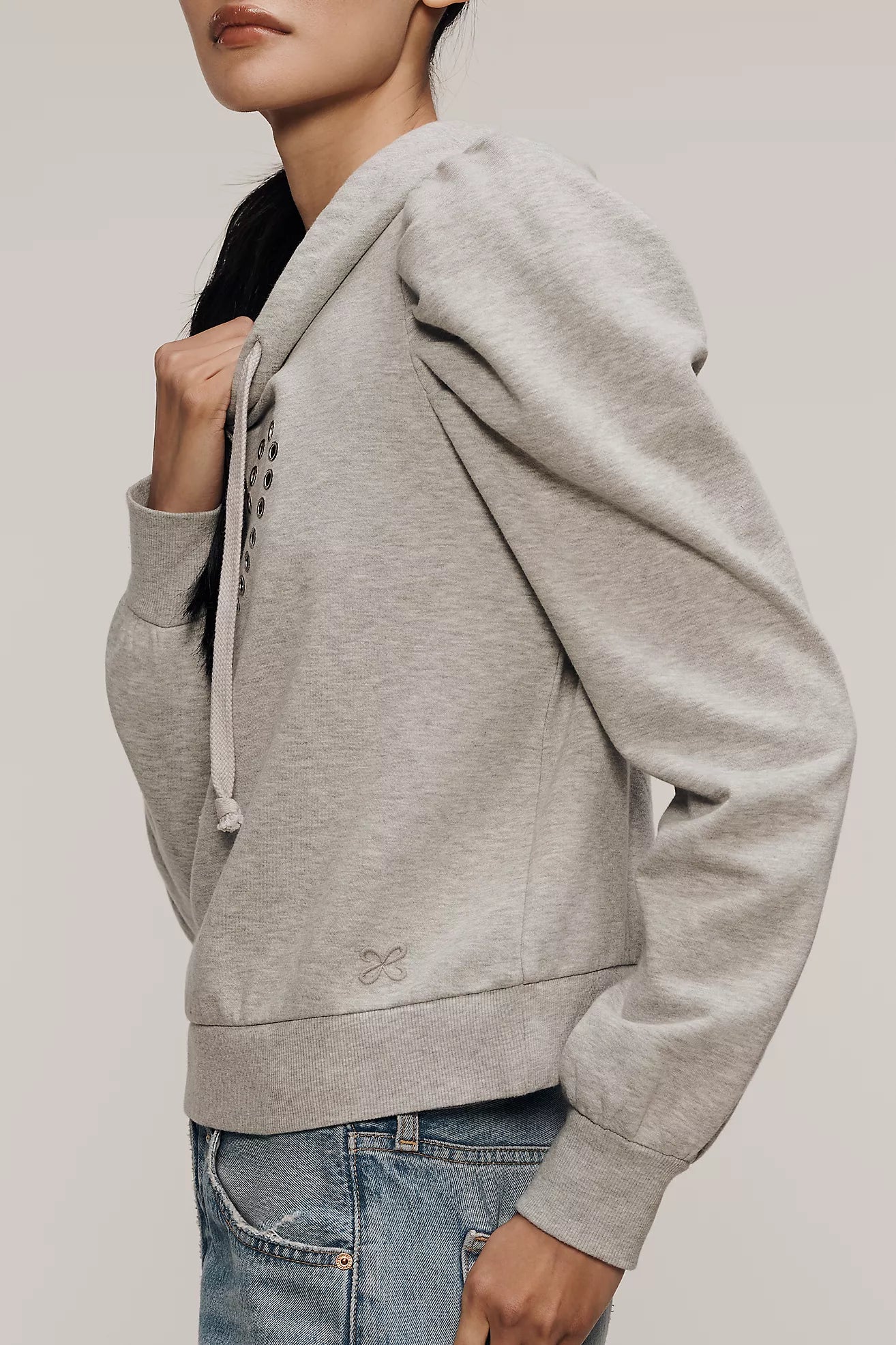 Maeve Puff-Sleeve Grommet Heart Sweatshirt