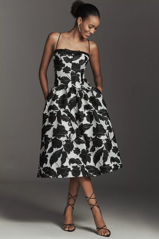 Maeve Sleeveless Jacquard Drop-Waist Midi Dress